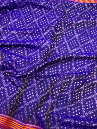 Deep Royal Purple Handloom Patola Silk Saree with Macaw Pallu