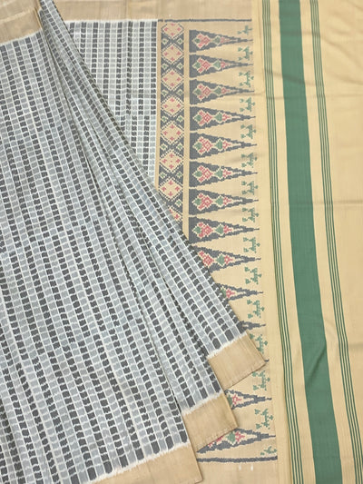 Grey Grid & Sand Beige Patola Silk Saree