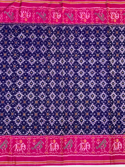 Imperial Navy Blue &amp; Rani Pink Handloom Patola Silk Saree