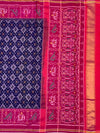Imperial Navy Blue &amp; Rani Pink Handloom Patola Silk Saree