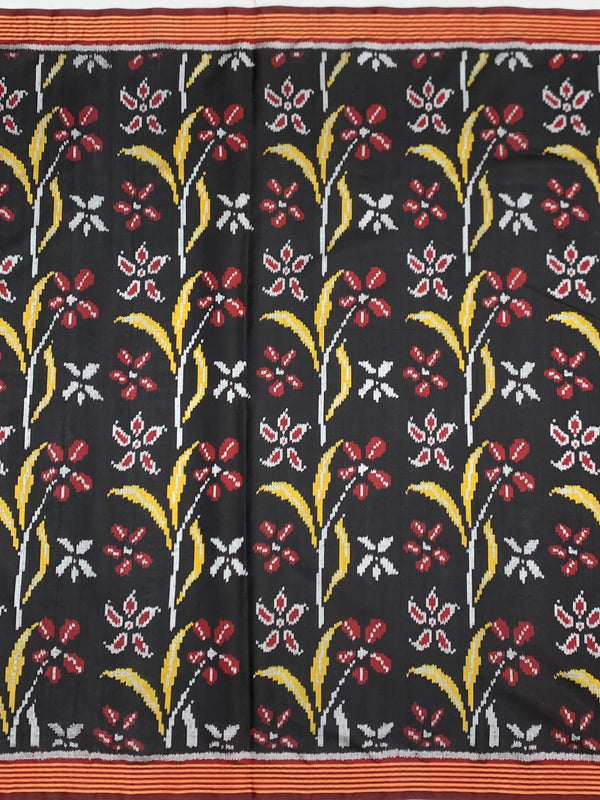 Heritage Black Patola Silk Saree with Sacred Kamdhenu & Lotus Motifs