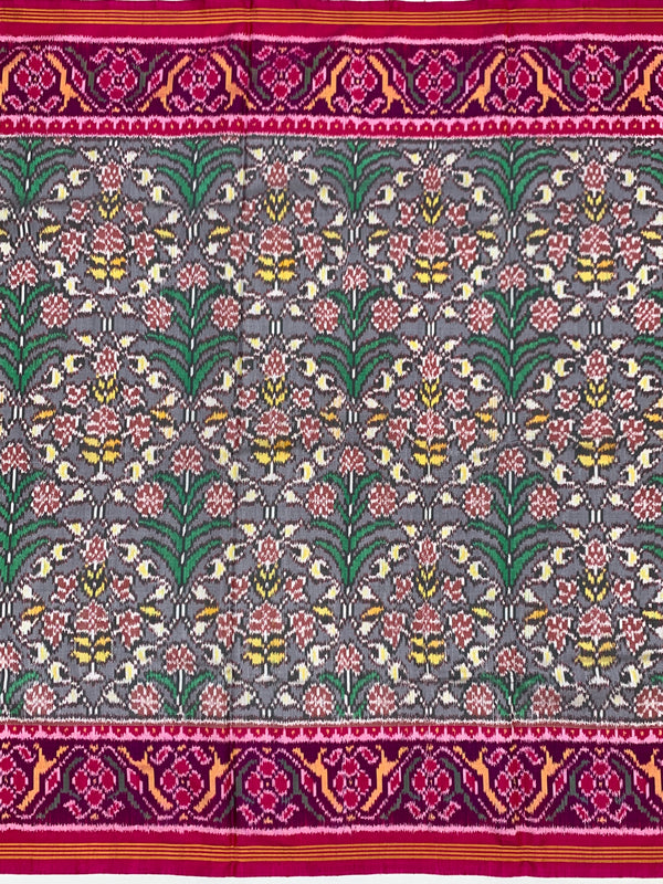 Steel Grey & Rani Pink Floral Patola Saree