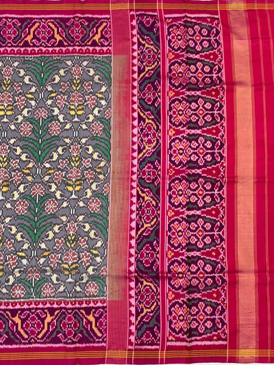 Steel Grey & Rani Pink Floral Patola Saree