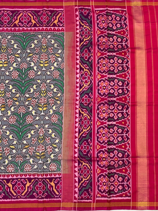 Steel Grey & Rani Pink Floral Patola Saree