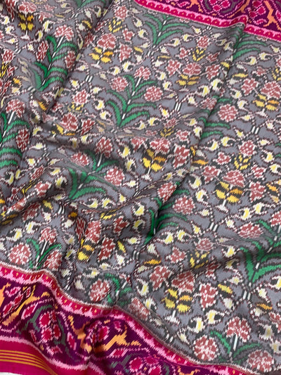 Steel Grey & Rani Pink Floral Patola Saree