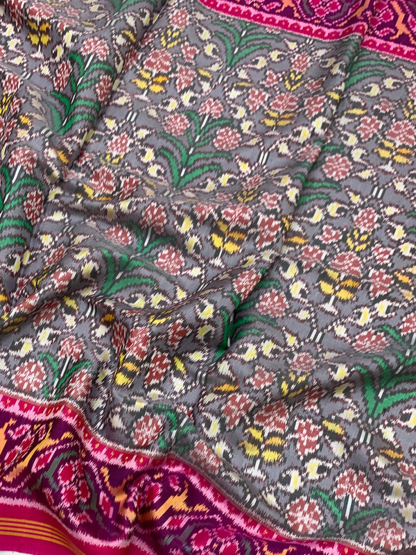 Steel Grey & Rani Pink Floral Patola Saree
