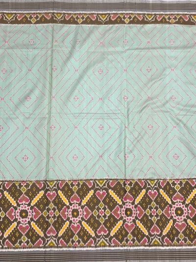 Seafoam Green & Slate Grey Heart Motif Patola Silk Saree