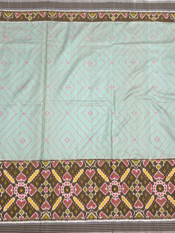 Seafoam Green & Slate Grey Heart Motif Patola Silk Saree