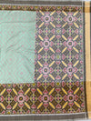 Seafoam Green & Slate Grey Heart Motif Patola Silk Saree