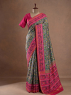 Exquisite Grey & Pink Floral  Patola Saree