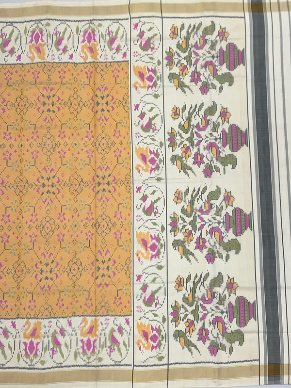 Exquisite Rajkot Patola Silk Saree – Sunshine Yellow & Off-White