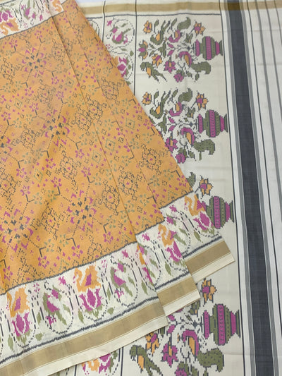 Exquisite Rajkot Patola Silk Saree – Sunshine Yellow & Off-White