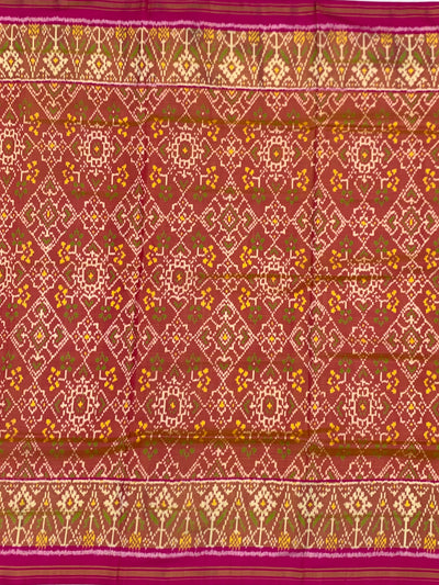 Rajkot Patola Silk Saree in Magenta and Rust-Orange