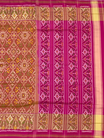 Rajkot Patola Silk Saree in Magenta and Rust-Orange