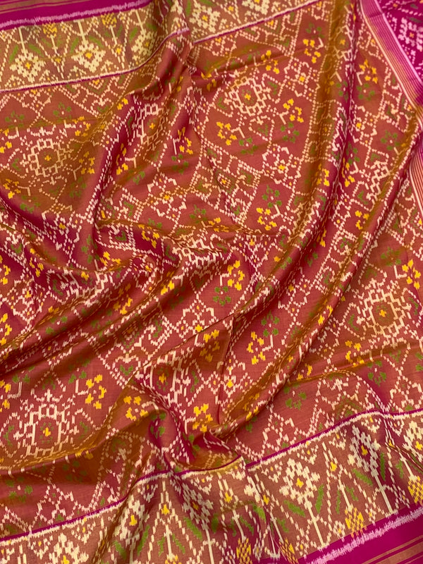 Rajkot Patola Silk Saree in Magenta and Rust-Orange