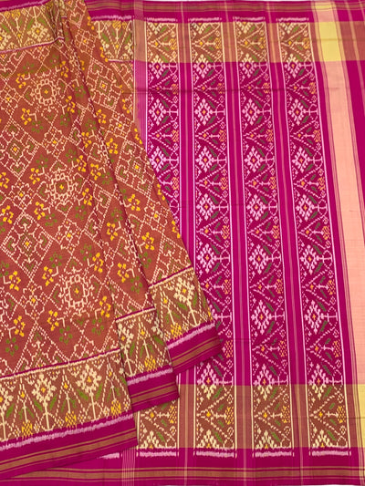 Rajkot Patola Silk Saree in Magenta and Rust-Orange