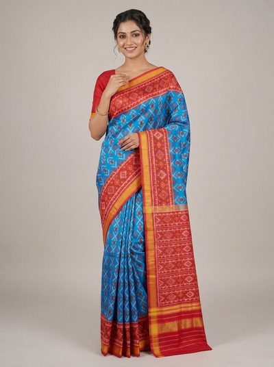 This stunning Rajkot Patola Blue saree