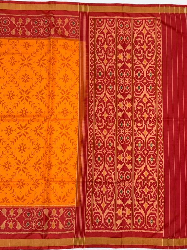 Exquisite Mustard & Crimson Rajkot Patola Silk Saree
