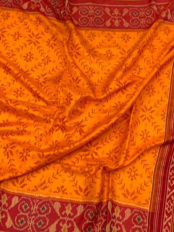 Exquisite Mustard & Crimson Rajkot Patola Silk Saree