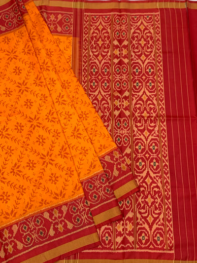 Exquisite Mustard & Crimson Rajkot Patola Silk Saree