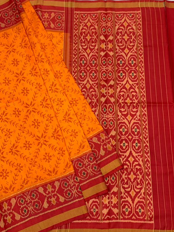 Exquisite Mustard & Crimson Rajkot Patola Silk Saree