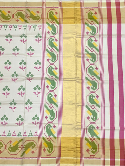 Exquisite Off-White & Pink Rajkot Patola Silk Saree