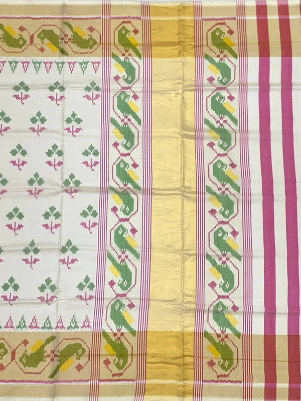 Exquisite Off-White & Pink Rajkot Patola Silk Saree