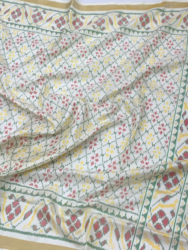 Exquisite Off-White Rajkot Patola Silk Saree