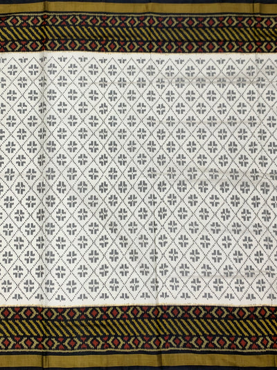 Rajkot Patola Silk Saree in Ivory and Charcoal Black