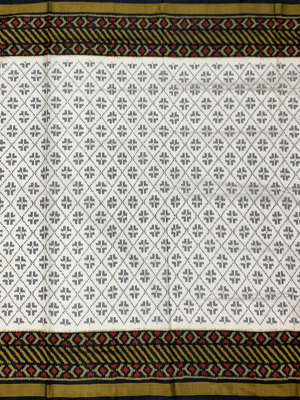 Rajkot Patola Silk Saree in Ivory and Charcoal Black