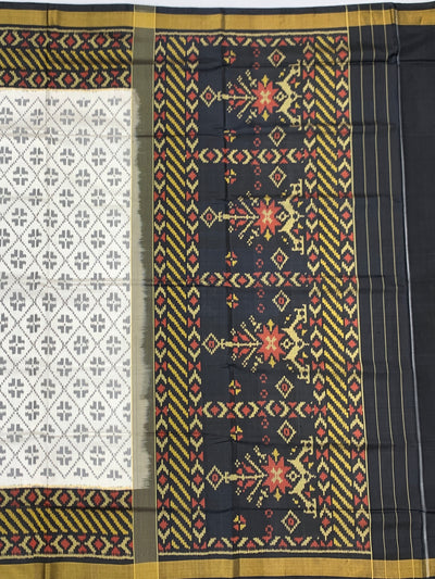 Rajkot Patola Silk Saree in Ivory and Charcoal Black