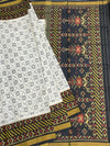 Rajkot Patola Silk Saree in Ivory and Charcoal Black
