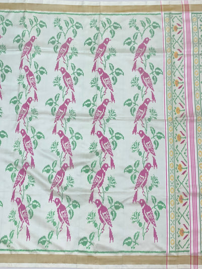 Exquisite Rajkot Patola Silk Saree in Ivory & Magenta Colour