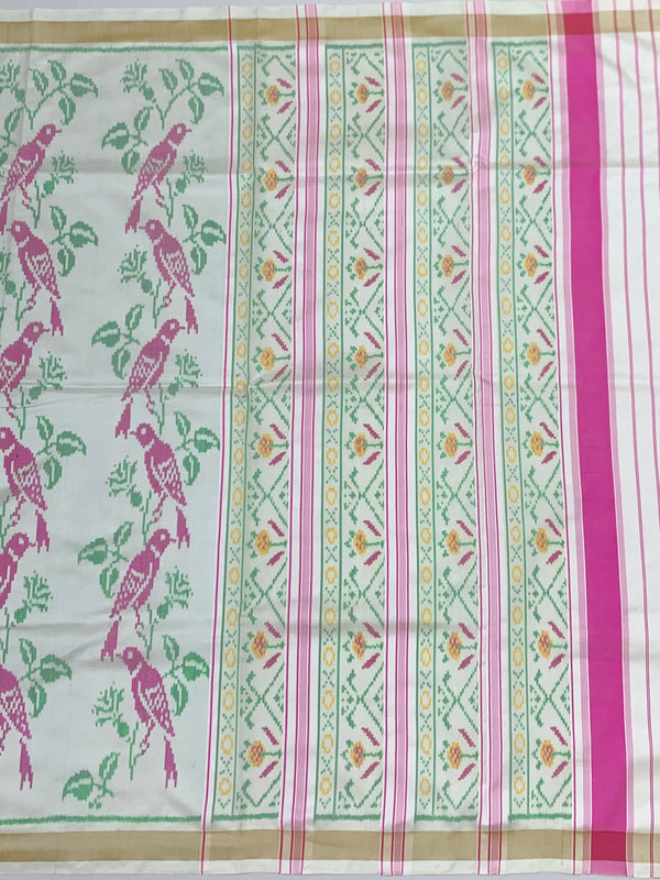 Exquisite Rajkot Patola Silk Saree in Ivory & Magenta Colour