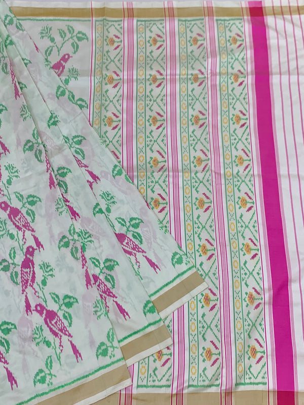 Exquisite Rajkot Patola Silk Saree in Ivory & Magenta Colour