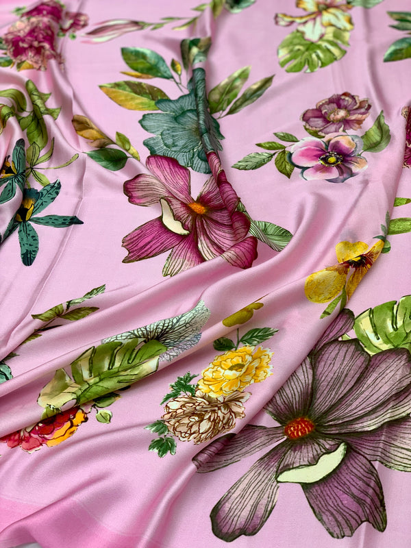 Satin Floral Printed Saree Light-Pink In Color
