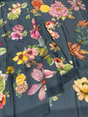 Satin Floral Printed Saree Elephant-Gery In Color