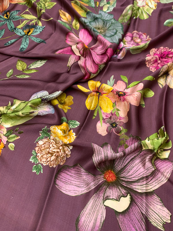 Satin Floral Printed Saree Shiny Mauve In Color