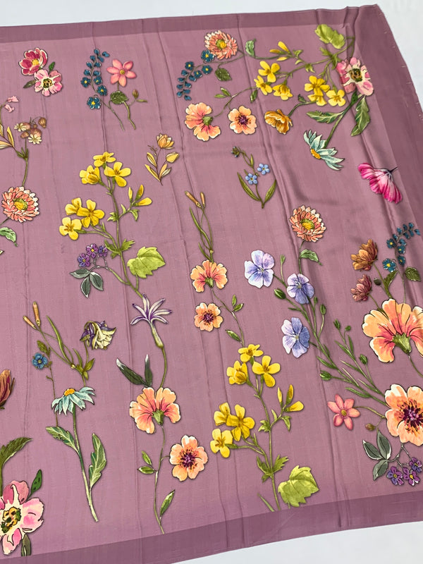 Satin Floral Printed Saree lilac In Color