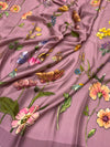 Satin Floral Printed Saree lilac In Color