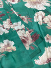 Satin Floral Printed Saree Green In Color