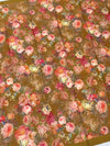 Satin Floral Printed Saree Mustard-Brown In Color