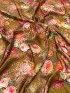 Satin Floral Printed Saree Mustard-Brown In Color