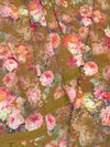 Satin Floral Printed Saree Mustard-Brown In Color
