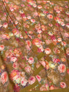 Satin Floral Printed Saree Mustard-Brown In Color