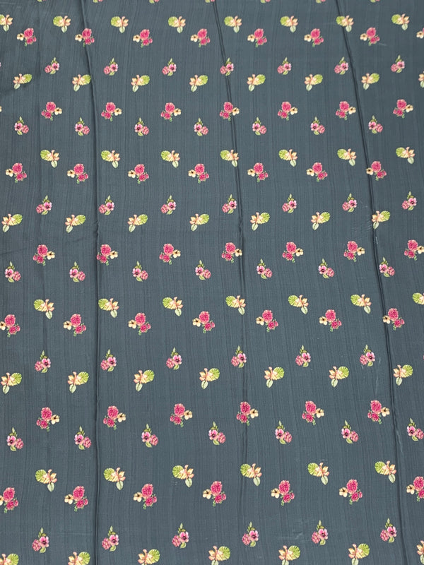 Satin Floral Printed Saree Elephant-Gery In Color