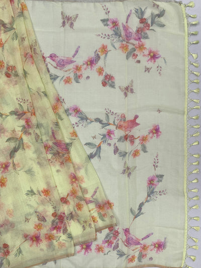 Floral Meadow: Printed Kota Doria Cotton Saree