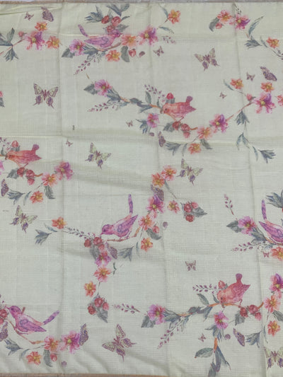 Floral Meadow: Printed Kota Doria Cotton Saree