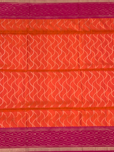 Sunset Orange & Fuchsia Fusion Soft Silk Saree