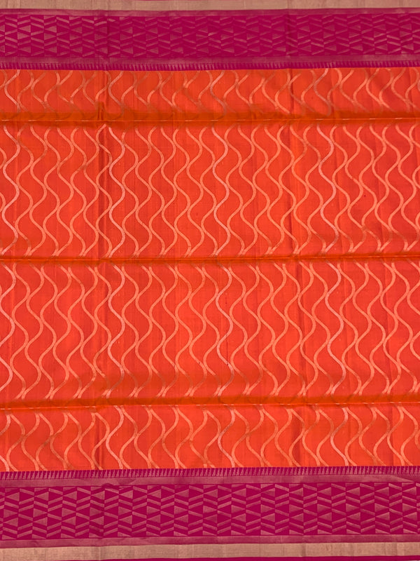 Sunset Orange & Fuchsia Fusion Soft Silk Saree
